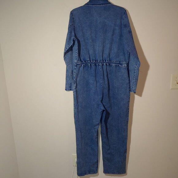 Wild Fable Stone Wash Collared Zip-front Denim Utility Jumpsuit Long Sleeve Sz L - Picture 10 of 10